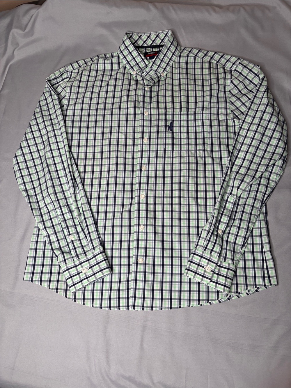 johnnie-O Green and Blue Plaid Button-Down Shirt Size Medium